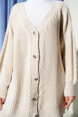 Sarmal Desen Detaylı Triko Hırka Bej - Hırka