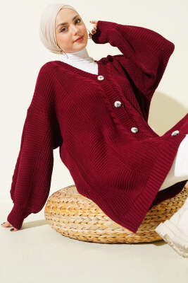 Sarmal Desen Detaylı Triko Hırka Bordo - KILIÇ TRİKO