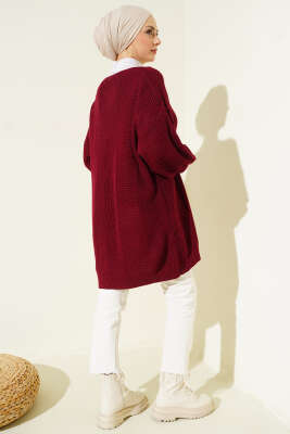 Sarmal Desen Detaylı Triko Hırka Bordo - Hırka