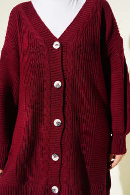 Sarmal Desen Detaylı Triko Hırka Bordo - Hırka