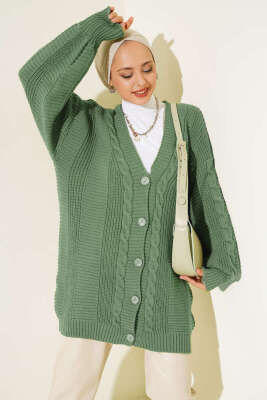 Sarmal Desen Detaylı Triko Hırka Çağla Yeşili - KILIÇ TRİKO