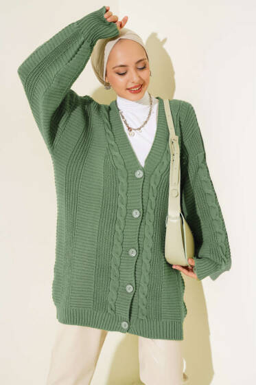 Sarmal Desen Detaylı Triko Hırka Çağla Yeşili - Hırka