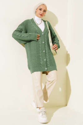 Sarmal Desen Detaylı Triko Hırka Çağla Yeşili - Hırka