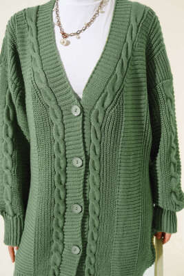 Sarmal Desen Detaylı Triko Hırka Çağla Yeşili - Hırka