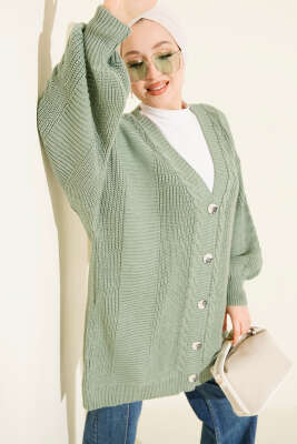 Sarmal Desen Detaylı Triko Hırka Çağla Yeşili - KILIÇ TRİKO