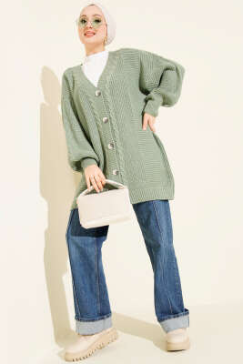 Sarmal Desen Detaylı Triko Hırka Çağla Yeşili - Hırka