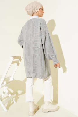 Sarmal Desen Detaylı Triko Hırka Gri - Hırka