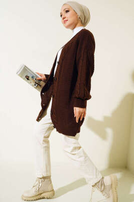 Sarmal Desen Detaylı Triko Hırka Kahve - Hırka