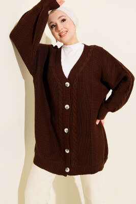 Sarmal Desen Detaylı Triko Hırka Kahve - KILIÇ TRİKO