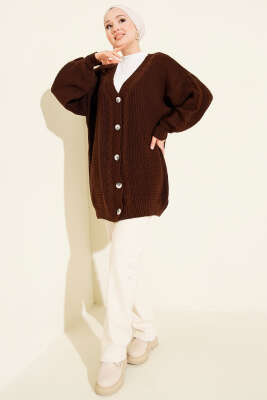 Sarmal Desen Detaylı Triko Hırka Kahve - Hırka