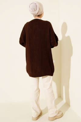 Sarmal Desen Detaylı Triko Hırka Kahve - Hırka