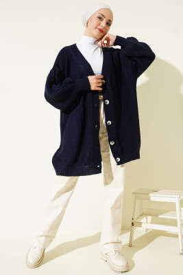 Sarmal Desen Detaylı Triko Hırka Lacivert - Hırka