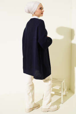 Sarmal Desen Detaylı Triko Hırka Lacivert - Hırka