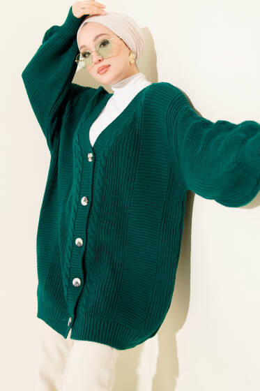 Sarmal Desen Detaylı Triko Hırka Nefti - Hırka