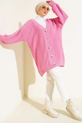 Sarmal Desen Detaylı Triko Hırka Pembe - Hırka