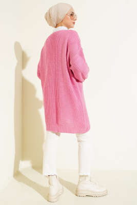 Sarmal Desen Detaylı Triko Hırka Pembe - Hırka