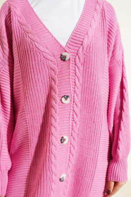 Sarmal Desen Detaylı Triko Hırka Pembe - Hırka