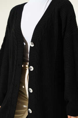 Sarmal Desen Detaylı Triko Hırka Siyah - Hırka