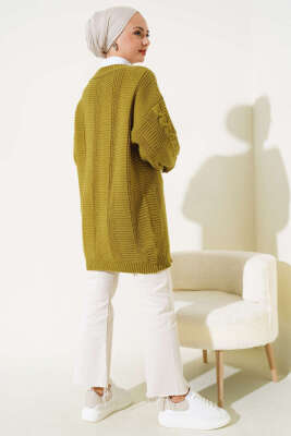 Sarmal Desen Detaylı Triko Hırka Yağ Yeşili - Hırka