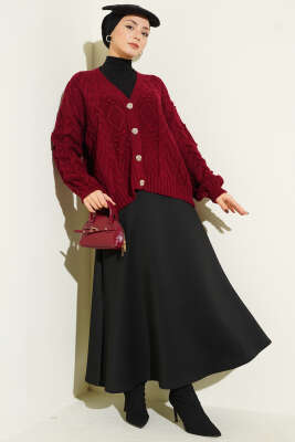 Sarmal Desen Düğmeli Kısa Triko Hırka Bordo - Hırka