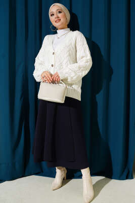 Sarmal Desen Düğmeli Kısa Triko Hırka Ekru - Hırka