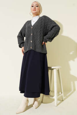 Sarmal Desen Düğmeli Kısa Triko Hırka Füme - Hırka