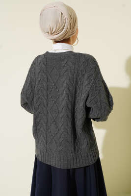 Sarmal Desen Düğmeli Kısa Triko Hırka Füme - Hırka