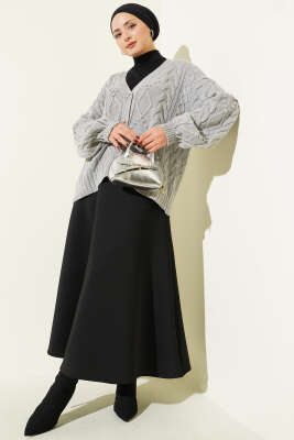 Sarmal Desen Düğmeli Kısa Triko Hırka Gri - Hırka