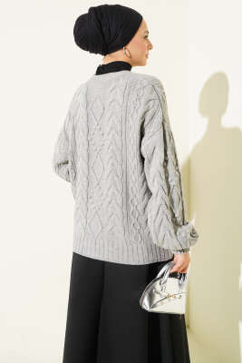 Sarmal Desen Düğmeli Kısa Triko Hırka Gri - Hırka