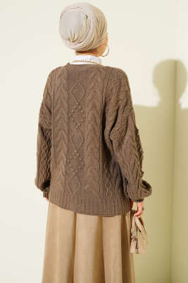 Sarmal Desen Düğmeli Kısa Triko Hırka Vizon - Hırka