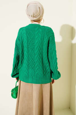 Sarmal Desen Düğmeli Kısa Triko Hırka Yeşil - Hırka