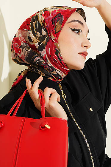 Sarmal Desen Elegance Eşarp Bordo - Başörtüsü