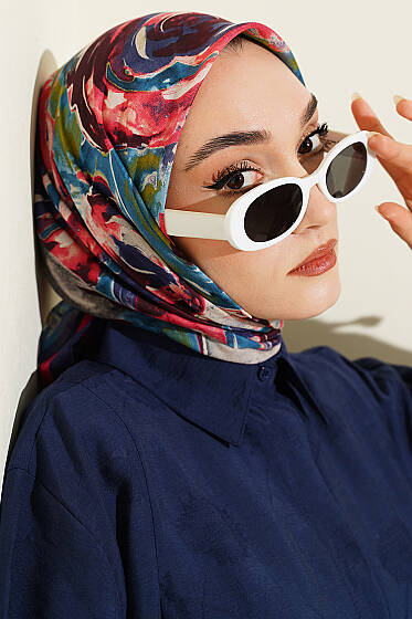 Sarmal Desen Elegance Eşarp Koyu Lacivert - Başörtüsü