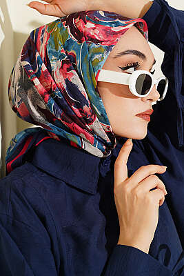 Sarmal Desen Elegance Eşarp Koyu Lacivert - Başörtüsü