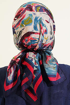 Sarmal Desen Elegance Eşarp Koyu Lacivert - Başörtüsü