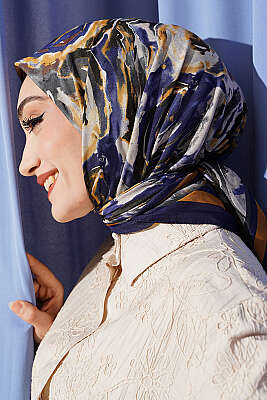 Sarmal Desen Elegance Eşarp Lacivert - Başörtüsü