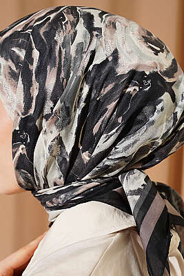 Sarmal Desen Elegance Eşarp Siyah Füme - Başörtüsü