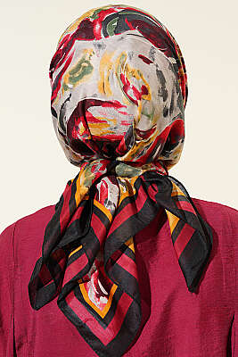 Sarmal Desen Elegance Eşarp Siyah Kırmızı - Başörtüsü