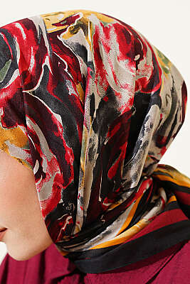 Sarmal Desen Elegance Eşarp Siyah Kırmızı - Başörtüsü