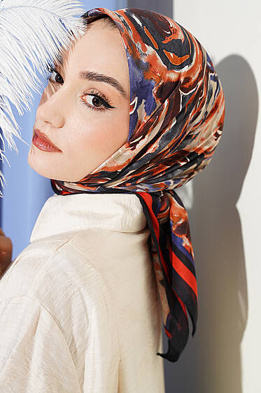 Sarmal Desen Elegance Eşarp Siyah Mavi - Başörtüsü