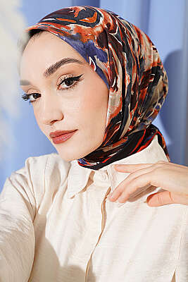 Sarmal Desen Elegance Eşarp Siyah Mavi - Başörtüsü