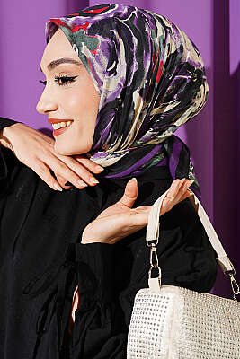Sarmal Desen Elegance Eşarp Siyah Mor - SİNEM EŞARP