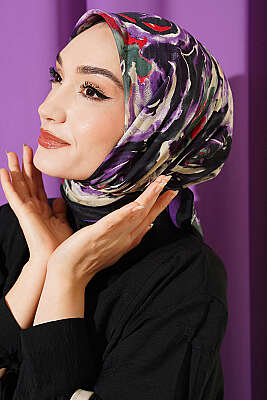 Sarmal Desen Elegance Eşarp Siyah Mor - Başörtüsü