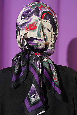 Sarmal Desen Elegance Eşarp Siyah Mor - Başörtüsü