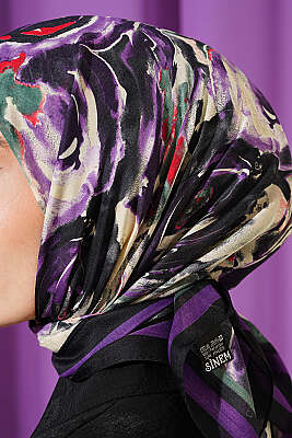 Sarmal Desen Elegance Eşarp Siyah Mor - Başörtüsü