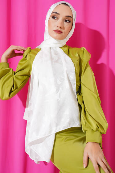 Sarmal Desen Jakar Melisa Şal Beyaz -09 - Başörtüsü