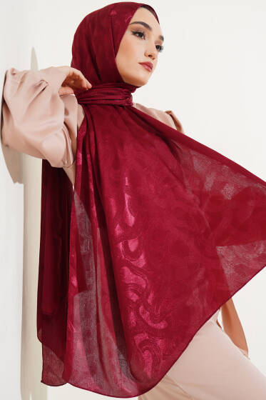 Sarmal Desen Jakar Melisa Şal Bordo -90 - Başörtüsü