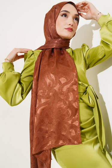 Sarmal Desen Jakar Melisa Şal Kahve -92 - Başörtüsü