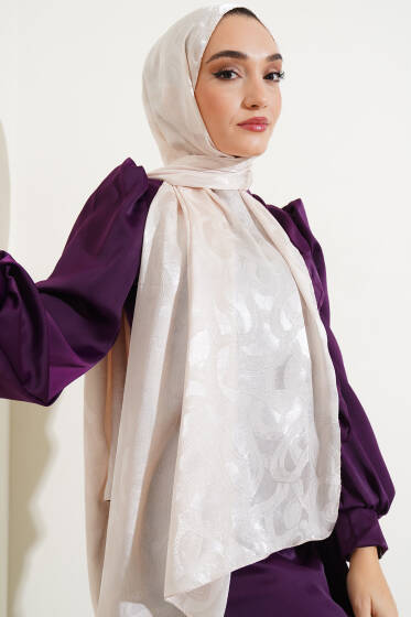 Sarmal Desen Jakar Melisa Şal Vanilya -61 - Başörtüsü