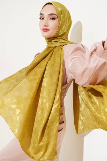 Sarmal Desen Jakar Melisa Şal Yağ Yeşili -44 - Başörtüsü